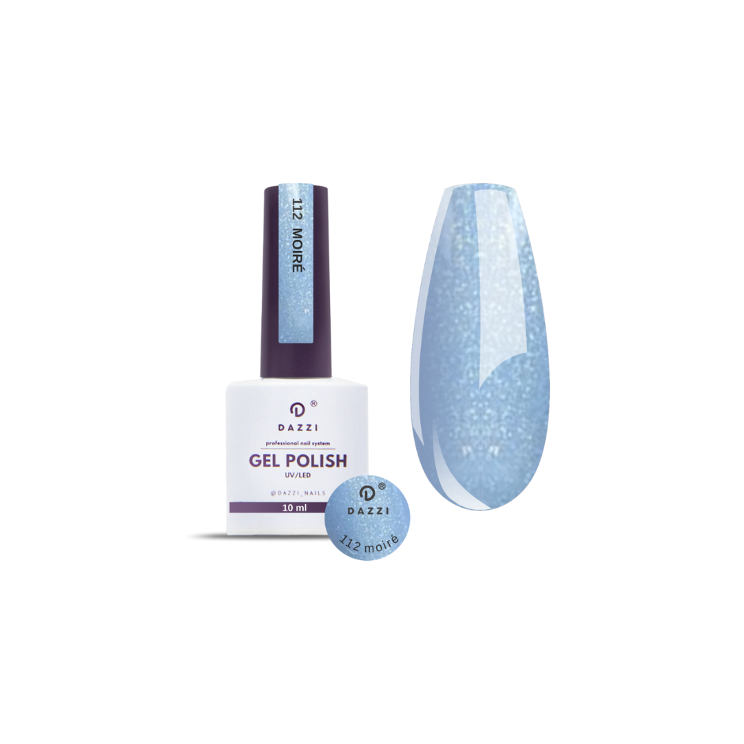 Vernis semi-permanent semi-transparent "Moiré" 112, blue / paillettes, 10ml