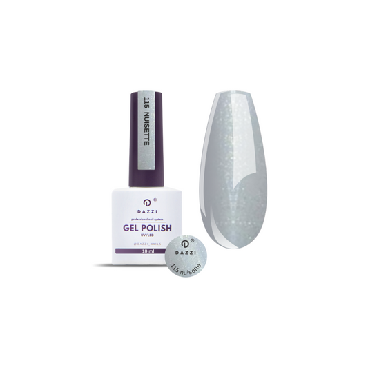 Vernis semi-permanent semi-transparent "Nuisette" 115, gris / paillettes , 10ml