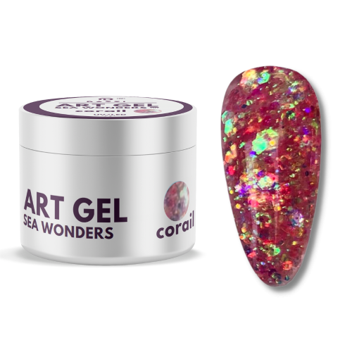 Art Gel pailleté Sea Wonders "Coral", rose / rouge, 5gr