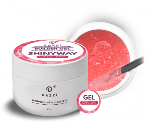 Gel transparent Shinyway, auto-égalisant extrêmement pailleté "CORAL WAY", corail/rouge 15 m