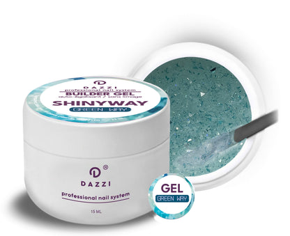 Gel transparent Shinyway, auto-égalisant extrêmement pailleté "GREEN WAY", vert deau/bleu clair 15 ml