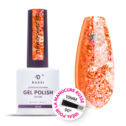 Vernis Semi Permanent "Coral Quartz " 312, rouge, avec de grandes paillettes 10ml