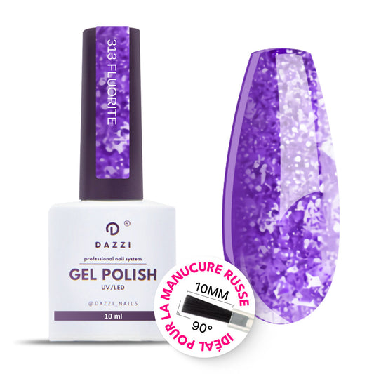 Vernis Semi Permanent "Fluorite " 313, violet, avec de grandes paillettes 10ml