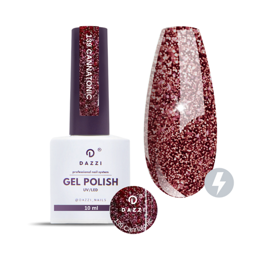 Vernis semi-permanent réfléchissant / très pailleté "Cannatonic" 139, rouge / bordeaux, 10ml