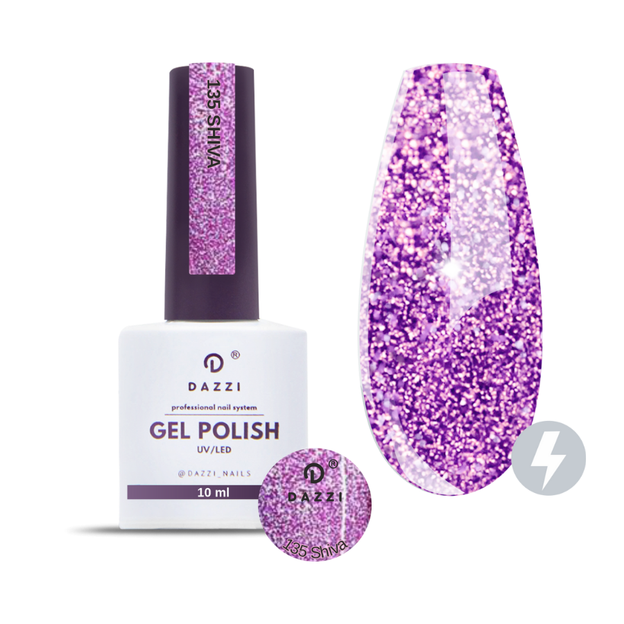 Vernis semi-permanent réfléchissant / très pailleté "Shiva" 135, violet, 10ml