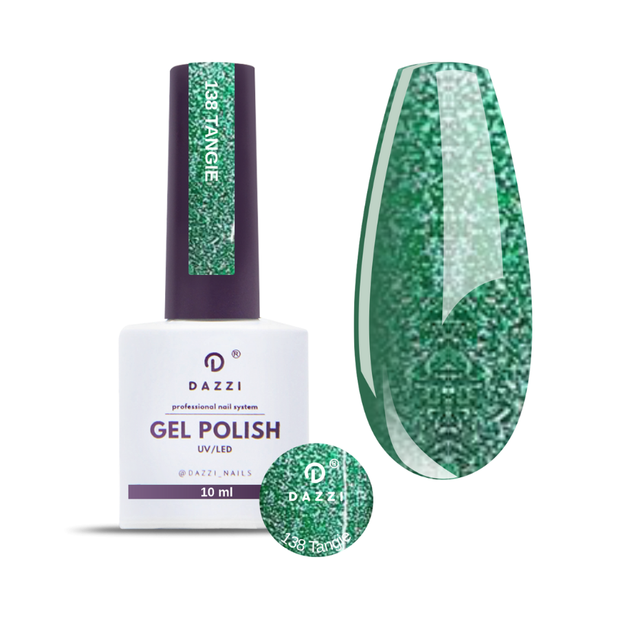 Vernis semi-permanent réfléchissant / très pailleté "Tangie" 138, vert, 10ml