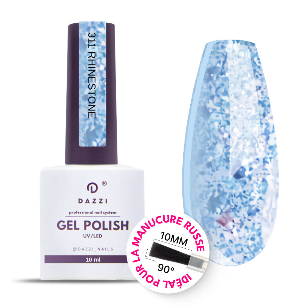 Vernis Semi Permanent "Rhinestone" 311, bleu clair, avec de grandes paillettes 10ml