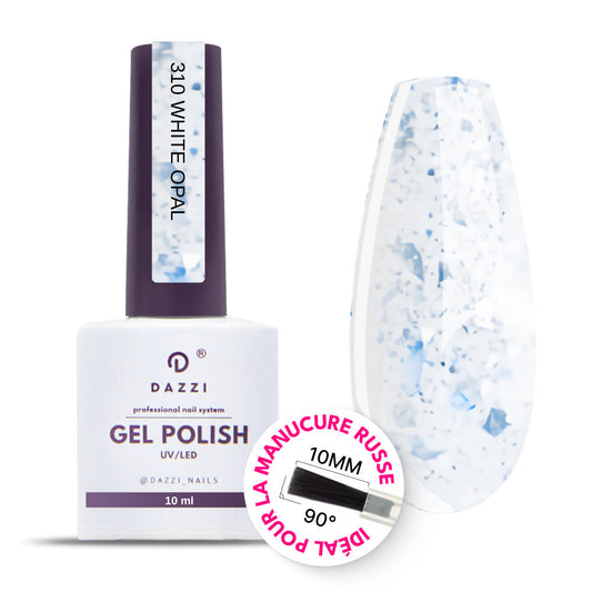 Vernis Semi Permanent "White opal " 310, blanc, avec de grandes paillettes 10ml